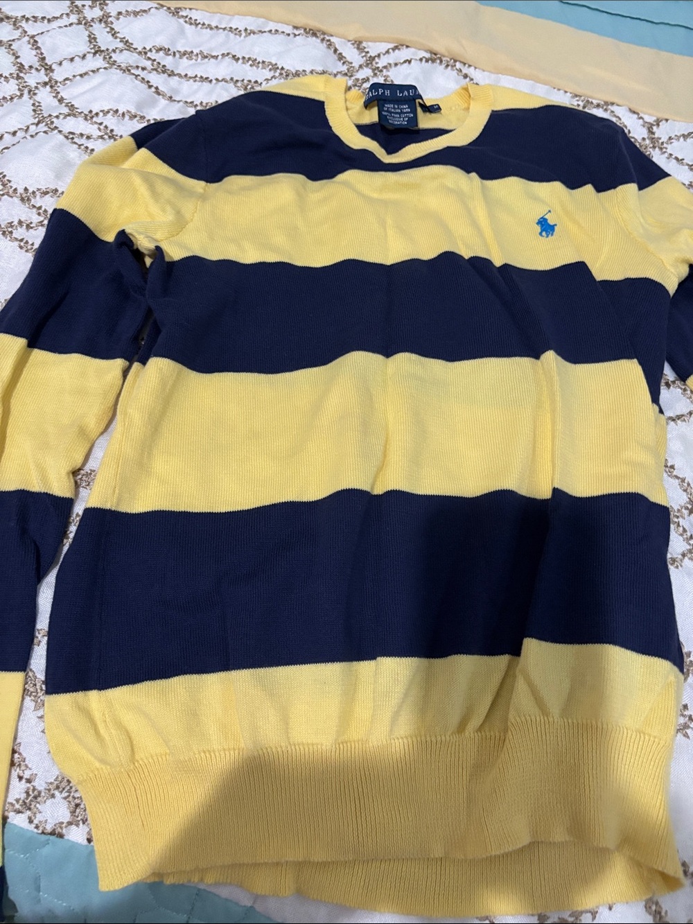 NWOT Ralph Lauren Yellow & Navy Wide-Stripe Crewneck Sweater